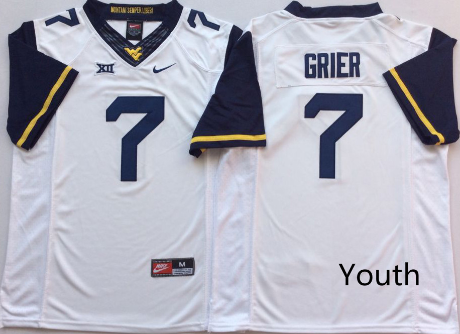 NCAA Youth West Virginia Mountaineers White #7 GRIER jerseys->youth ncaa jersey->Youth Jersey